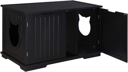 X-Large Designer Cat Washroom Storage Bench Cat Litter Box Enclosure Furniture Box House with Table (Black)